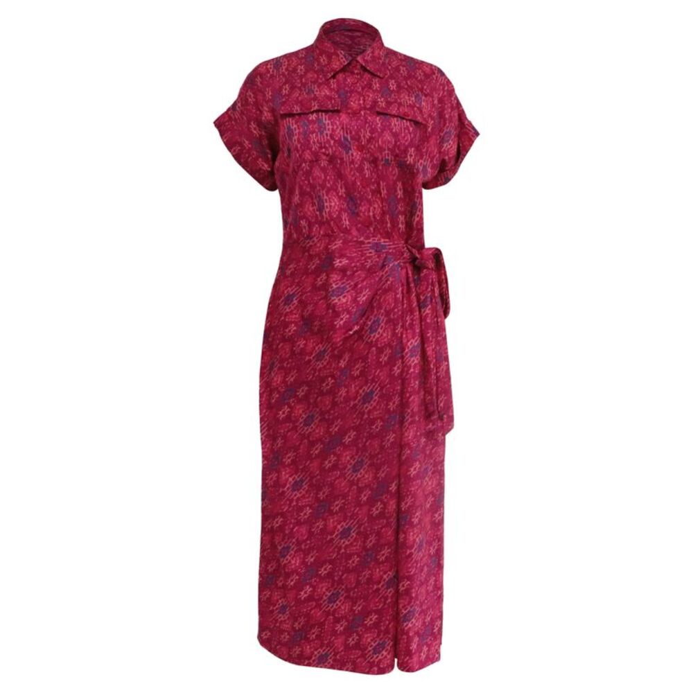 Lauren Ralph Lauren Geo Print Tie Waist Midi Dress in Pink Cotton
